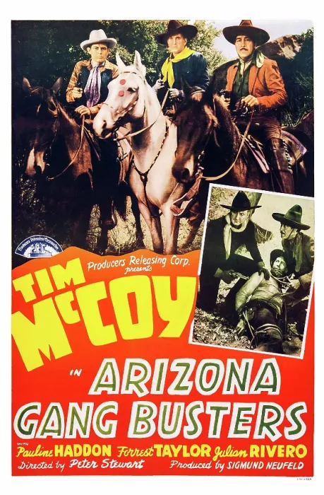 Framed Print : ARIZONA GANG BUSTERS, US poster art, top center and left inset: Tim McCoy; top left and right inset: Julian Rivero, 1940