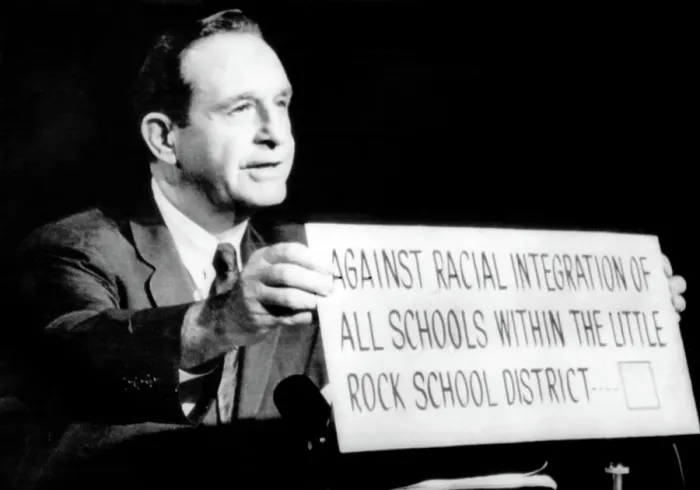 Framed Print : Arkansas Governor Orval Faubus (D), appearing on tv to urge Arkansas voters to oppose school integration, 09 / 27 / 58. Courtesy: CSU Archives  /  Everett Collection