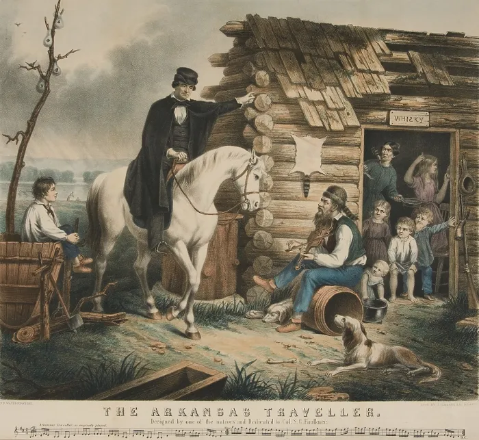 Framed Print : THE ARKANSAS TRAVELER, ca. 1850, lithograph after painting by Edward Payson Washbourne