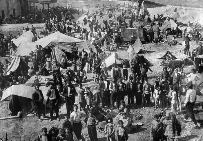 Framed Print : Armenian families in a refugee camp in Dec. 1920. After WW1 was over, the Turks, Russians and Armenians were still fighting, displacing many Armenians. (BSLOC_2013_5_26)