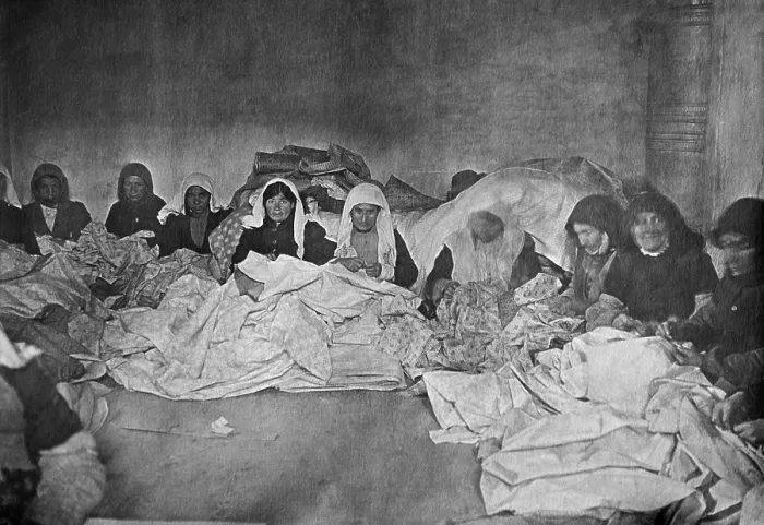 Framed Print : Armenian women sewing covers for blankets. Yerevan. Ca. 1915-1922