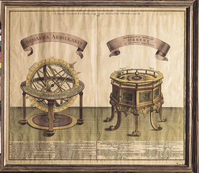 Framed Print : Armilar sphere and planetarium (1774). SPAIN. Barcelona. Barcelona Maritime Museum. AISA / Everett Collection (37492)**US SALES ONLY**
