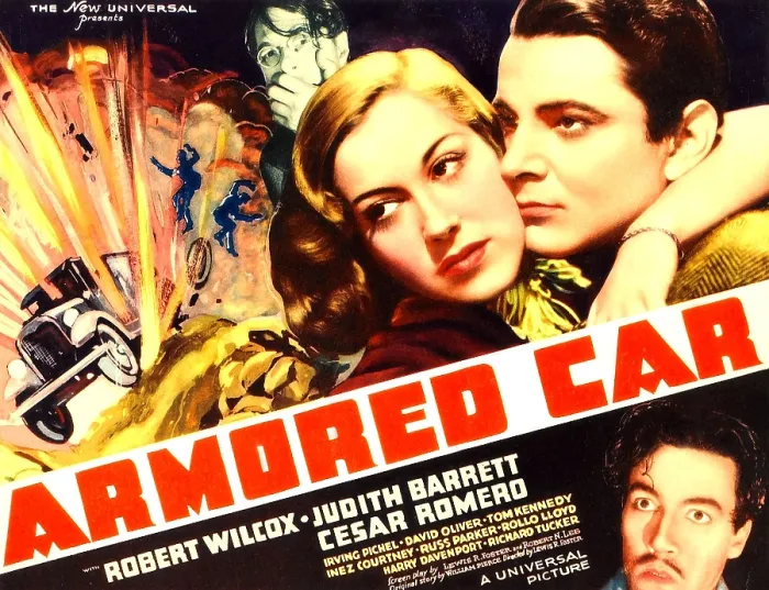 Framed Print : ARMORED CAR, top l-r: Judith Barrett, Robert Wilcox, bottom: Cesar Romero on poster art, 1937