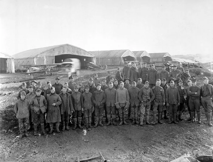 Framed Print : Army Air force motor mechanics at the 1st Air Depot in Colombey, France. World War I. Ca. 1918