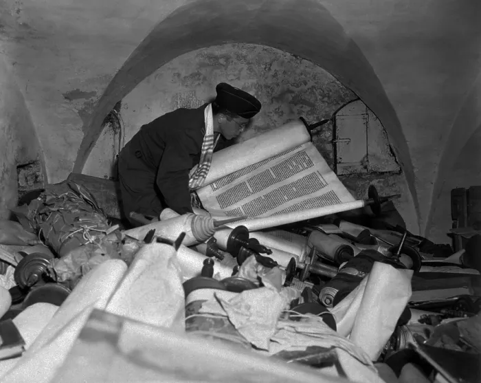 Framed Print : US Army Jewish Chaplain examines torahs stolen by Nazis. July 6, 1945 Framed Print : US Army Jewish Chaplain examines torahs stolen by Nazis. July 6, 1945