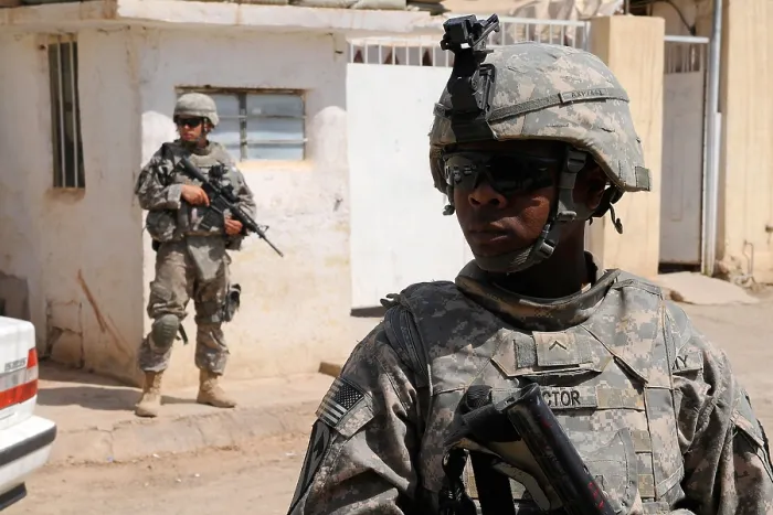 Framed Print : US Army soldiers on patrol in Kirkuk Iraq. May 17 2009. (BSLOC_2011_12_159)