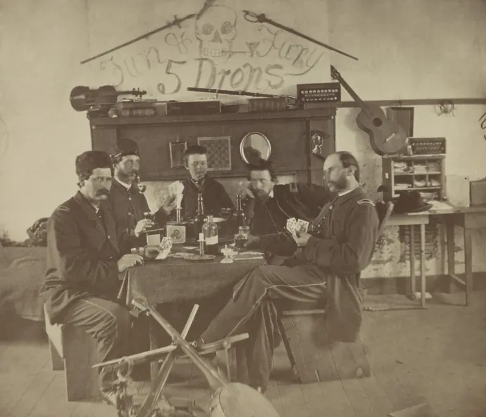 Framed Print : Army Surgeon, David McKay (at right), in a card game in officers quarters of the Army of the James, during the US Civil war Framed Print : Army Surgeon, David McKay (at right), in a card game in officers quarters of the Army of the James, during the US Civil war