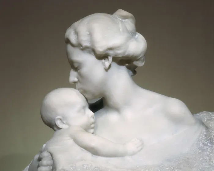 Framed Print : ARNAU I MASCORT, Eusebi (1864-1933). Mother Kiss. 1898. Modernism. Sculpture on marble. SPAIN. Barcelona. 'La Caixa' Foundation. AISA / Everett Collection**US SALES ONLY**