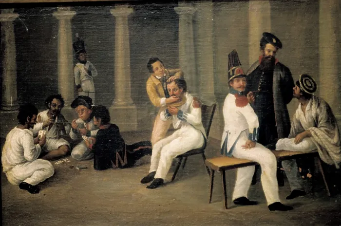 Framed Print : ARRIETA, Jose Agustin (1802-1874). Portals of the Main Square of Puebla. 1840. MEXICO. Mexico City. Chapultepec Castle. Oil on canvas. - J