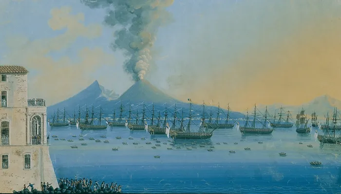 Framed Print : Arrival of the French Fleet in Naples on 16 December 1792 (Arrivo della flotta francese a Napoli il 16 dicembre 1792), by unknown artist, oil on canvas - Whole artwork view