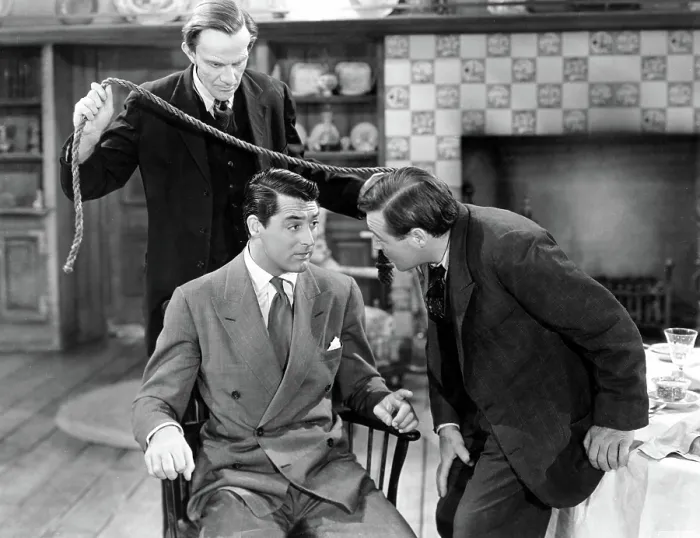 Framed Print : ARSENIC AND OLD LACE, Raymond Massie, Cary Grant, Peter Lorre, 1944, attacking from behind
