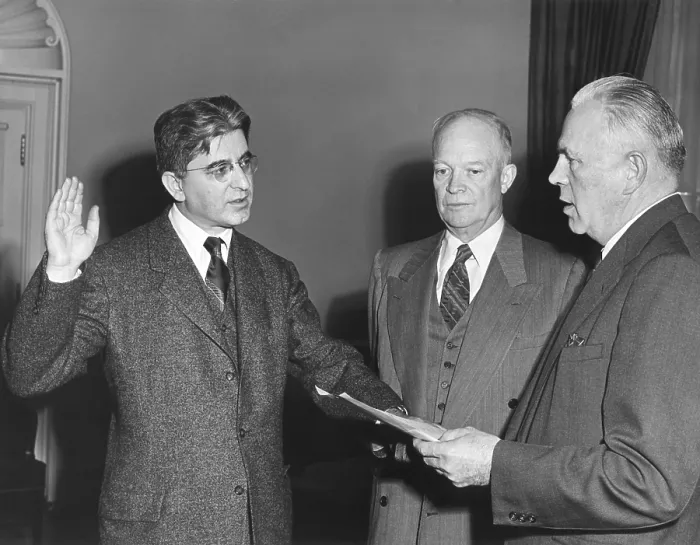 Framed Print : Arthur Burns sworn in as a member of the President's Council of Economic Advisors. March 19, 1953. From 1970-1978, he was Chairman of the Federal Reserve. - (BSLOC_2014_14_35) Framed Print : Arthur Burns sworn in as a member of the President's Council of Economic Advisors. March 19, 1953. From 1970-1978, he was Chairman of the Federal Reserve. - (BSLOC_2014_14_35)
