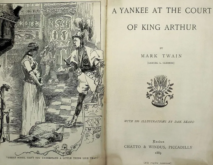 Framed Print : ARTHUR, King; TWAIN, Samuel Langhorne Clemens, also called Mark (1835-1910). Title page of Mark Twain's work 'A Yankee at the Court of King Arthur'