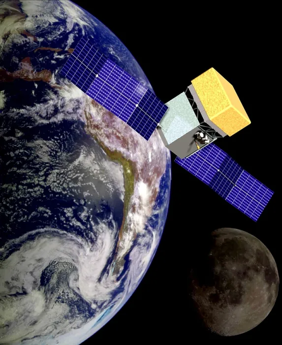 Framed Print : Artist's conception of the solar powered GLAST (Gamma Ray Large Area Satellite) satellite orbiting earth in 2008