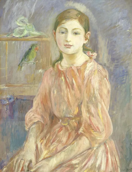 Framed Print : Artist's Daughter with a Parakeet, by Berthe Morisot, 1890, French impressionist painting, oil on canvas