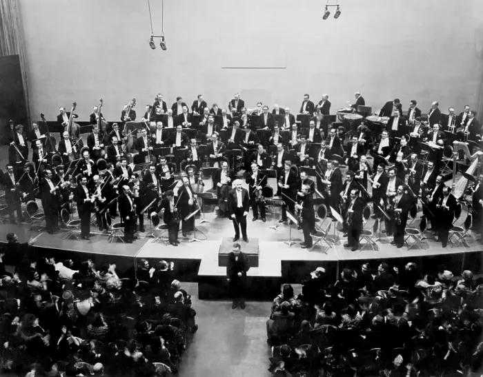 Framed Print : Arturo Toscanini (1867-1957) receives the applause at Radio City on March 5, 1938 at the conclusion of the broadcast of the NBC Symphony Orchestra