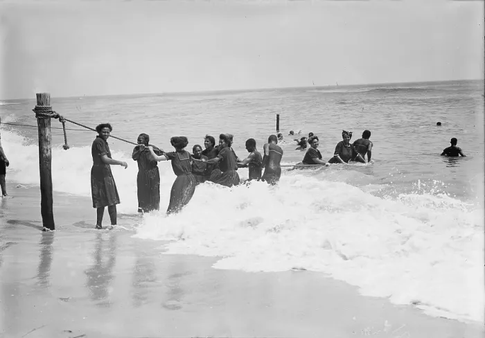 Framed Print : Asbury Park, African Americans swimming at Asbury Park beach, original caption: Negroes swimming, New Jersey, July 19, 1908