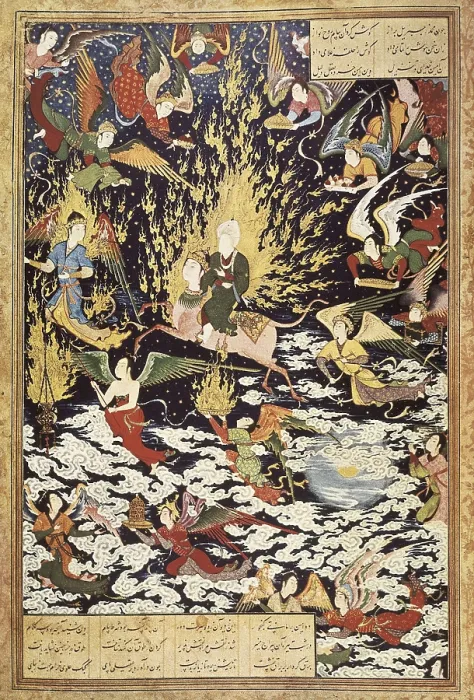 Framed Print : Ascension of prophet Muhammad with the archangel Gabriel. 16th c. Ascent of the Prophet Mohammad with Archangel Saint Gabriel. Persian art. Safavid period. Miniature Painting Framed Print : Ascension of prophet Muhammad with the archangel Gabriel. 16th c. Ascent of the Prophet Mohammad with Archangel Saint Gabriel. Persian art. Safavid period. Miniature Painting