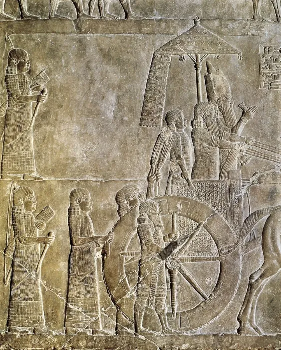Framed Print : Ashurbanipal on his chariot. 669 BC - 626 BC. From the Ashurbanipal palace. Assyrian art. Relief on rock. FRANCE. Paris. Louvre Museum. AISA / Everett Collection**US SALES ONLY**