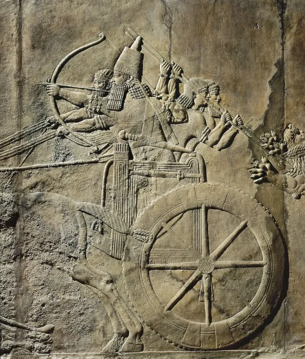 Framed Print : Ashurbanipal in his charriot. Assyrian art. Relief on rock. UNITED KINGDOM. London. The British Museum. Proc: IRAQ. Kuyunjik. Nineveh. Palace of Ashurbanipal