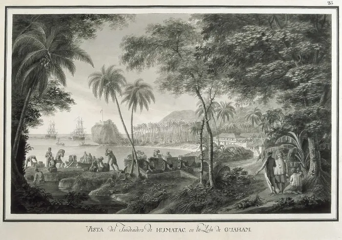 Framed Print : Asia. Pacific Island. Expedition of Malaspina (1789-1794). Anchorage of Umatac in Guam Island. Feather drawing by Fernando Brambila. Drawing. SPAIN. Madrid. America's Museum Framed Print : Asia. Pacific Island. Expedition of Malaspina (1789-1794). Anchorage of Umatac in Guam Island. Feather drawing by Fernando Brambila. Drawing. SPAIN. Madrid. America's Museum