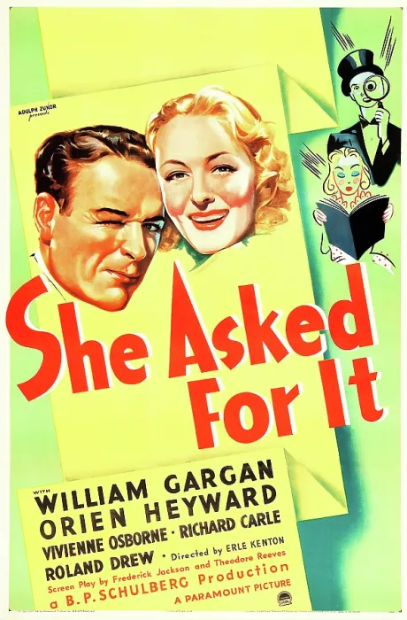 Framed Print : SHE ASKED FOR IT, US poster art, heads from left: William Gargan, Orien Heyward, 1937