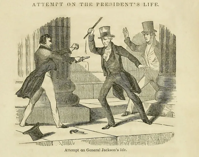 Framed Print : Assassination attempt on President Andrew Jackson on Jan. 30 1835 Framed Print : Assassination attempt on President Andrew Jackson on Jan. 30 1835