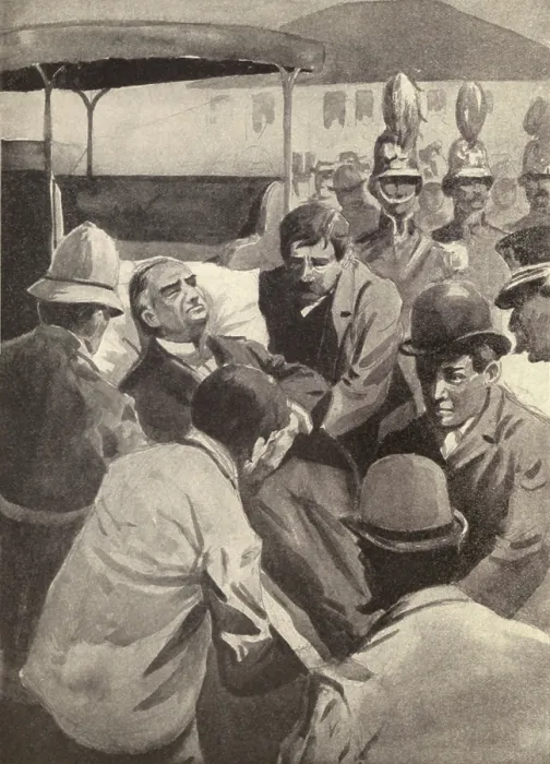 Framed Print : Assassination of President William McKinley at Pan-American Exposition, Buffalo, Sept. 6, 1901. McKinley, remaining conscious, is loaded into an ambulance for the hospital