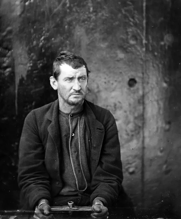 Framed Print : Assassins. Edman Spangler, a 'conspirator, ' manacled. Photograph by Alexander Gardner, April 1865 Framed Print : Assassins. Edman Spangler, a 'conspirator, ' manacled. Photograph by Alexander Gardner, April 1865