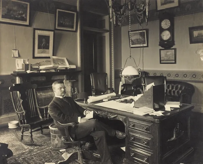 Framed Print : Assistant Secretary of the Navy, Theodore Roosevelt at his desk, 1897-98