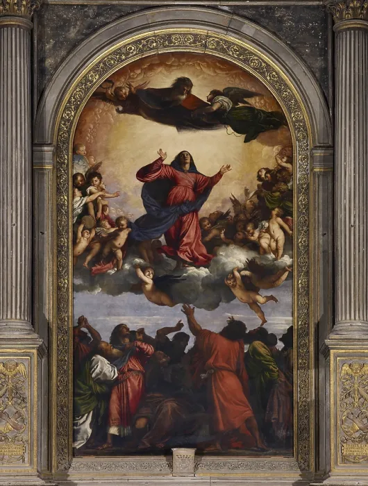 Framed Print : The Assumption of the Virgin, by Tiziano Vecellio known as Titian, 1516 - 1518, 16th Century, oil on panel, cm 690 x 360 - Italy, Veneto, Venice