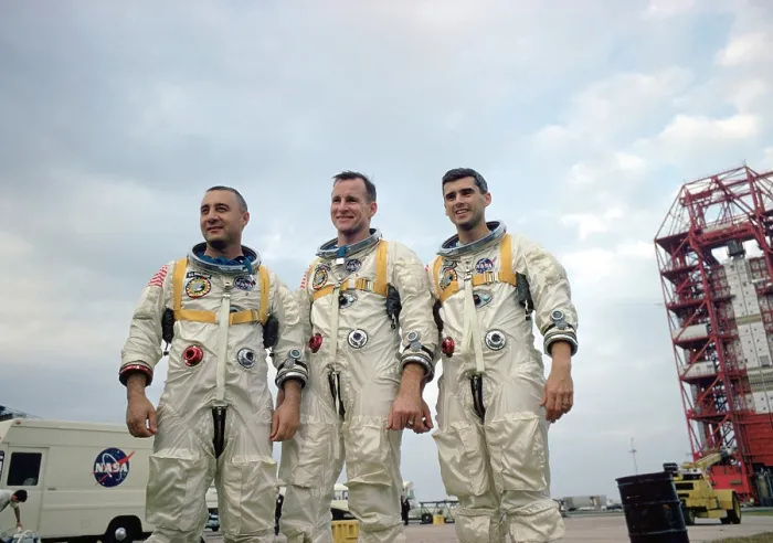 Framed Print : Astronaut crew training for the first Apollo mission. On Jan. 27, 1967 they were killed when a fire erupted in their capsule during testing