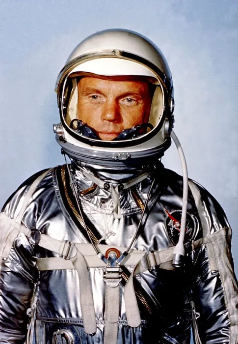 Framed Print : Astronaut John H. Glenn Jr. (Lt. Colonel, USMC) in his silver Mercury spacesuit at Cape Canaveral