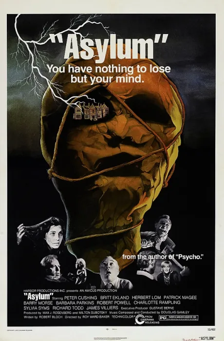 Framed Print : ASYLUM, US poster, from left: Barbara Parkins, Herbert Lom, Patrick Magee, Peter Cushing, 1972 Framed Print : ASYLUM, US poster, from left: Barbara Parkins, Herbert Lom, Patrick Magee, Peter Cushing, 1972