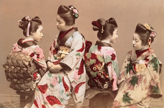 Framed Print : atelier Beato Felice, Japanese Girls in Traditional Dresses, 1863 - 1877, 19th Century, Unknow, Italy, Lombardy, Milan, Brera Art Gallery