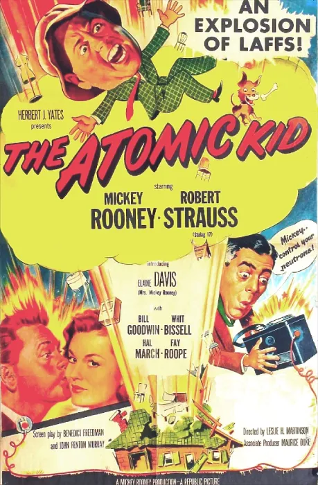 Framed Print : THE ATOMIC KID, US poster, Mickey Rooney (top), bottom from left: Mickey Rooney, Elaine Devry (as Elaine Davis), Robert Strauss, 1954