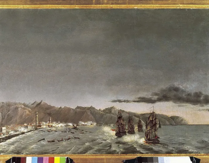 Framed Print : Attack from the English fleet led by the Admiral Nelson in Tenerife (1797). Oil on canvas. SPAIN. Madrid. Navy Museum. AISA / Everett Collection**US SALES ONLY**