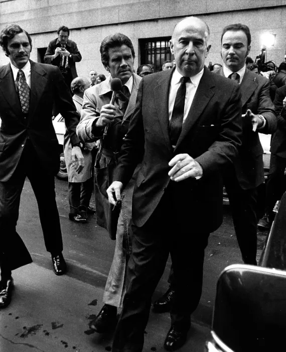 Framed Print : Former Attorney General John Mitchell leaving Federal Court where he pleaded not guilty to charges of perjury Framed Print : Former Attorney General John Mitchell leaving Federal Court where he pleaded not guilty to charges of perjury