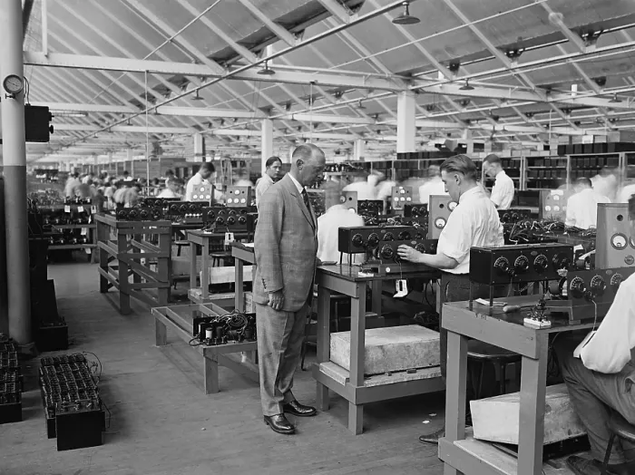 Framed Print : Atwater Kent at the test table of his new $2 million radio factory in North Philadelphia, 1925. At the time, the company was largest maker of radios in the U.S Framed Print : Atwater Kent at the test table of his new $2 million radio factory in North Philadelphia, 1925. At the time, the company was largest maker of radios in the U.S