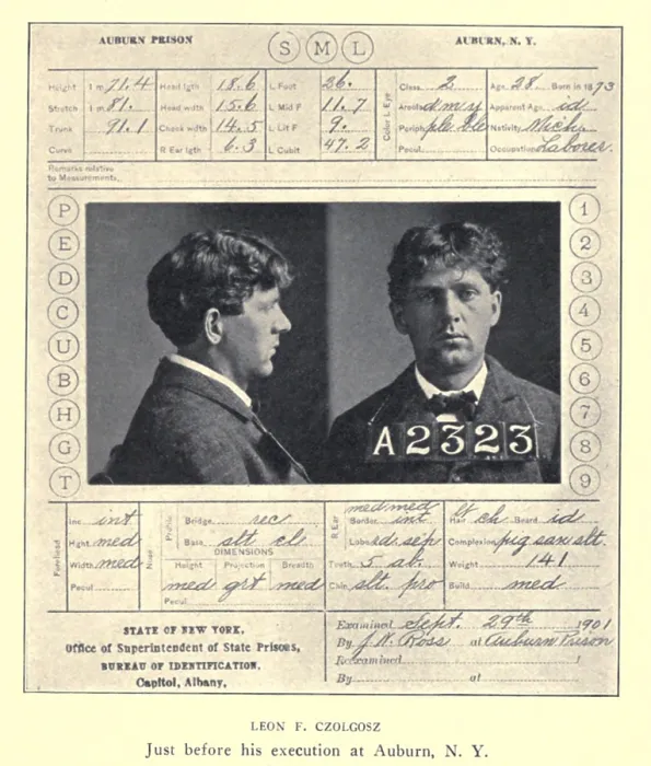 Framed Print : Auburn Prison photograph and identification information of Leon Czolgosz before his execution by electric chair on October 29, 1901