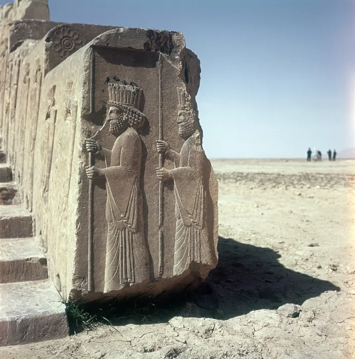 Framed Print : Audience Hall (Apadana), 1st Century bC. - Iran, Persepolis. Whole artwork view. Overview of the access stairway decorated with a serie of dignitaries