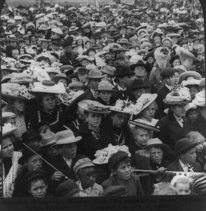 Framed Print : An audience of school children, their parents and teachers, Salina, Kansas. President Theodore Roosevelt's 1903 western tour