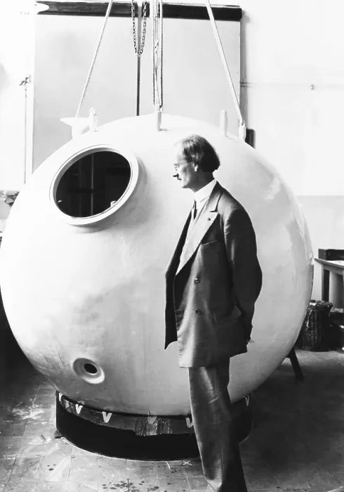 Framed Print : Auguste Piccard beside the nacelle that carried him into the stratosphere Framed Print : Auguste Piccard beside the nacelle that carried him into the stratosphere