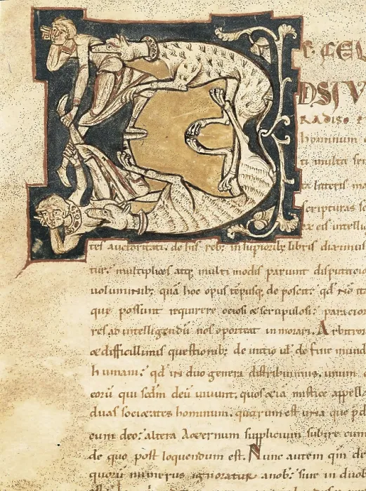 Framed Print : AUGUSTINE, Saint (354-430). 'The City of God'. Initial B letter. Romanesque art. Miniature Painting. SPAIN. Madrid. National Library