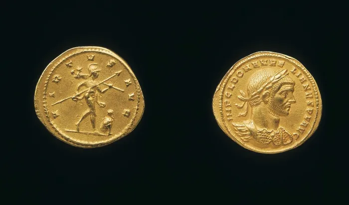 Framed Print : Aureo of Aurelian (270-275). Coin minted in Rome. Coin. SPAIN. Madrid. National Museum of Archaeology. AISA / Everett Collection**US SALES ONLY**