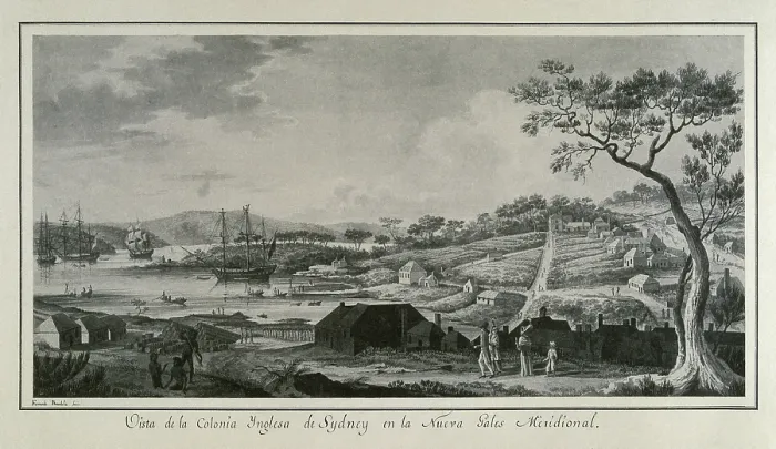 Framed Print : Australia (18th c.). English colony of New South Wales. Drawing by Fernando Brambila illustrating the scientific expedition of Alejandro Malaspina (1789-1794). Litography. SPAIN Framed Print : Australia (18th c.). English colony of New South Wales. Drawing by Fernando Brambila illustrating the scientific expedition of Alejandro Malaspina (1789-1794). Litography. SPAIN