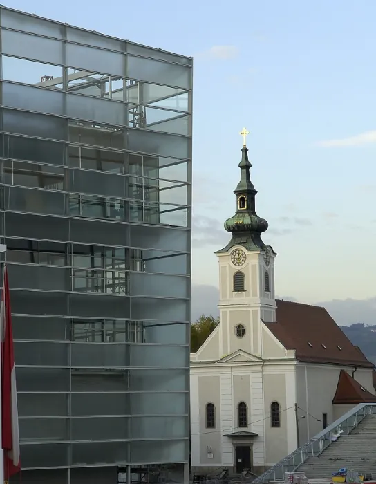 Framed Print : AUSTRIA. Linz. Ars Electronica Center and Urfahr parrish church.. AISA / Everett Collection - Image has fine art copyright Framed Print : AUSTRIA. Linz. Ars Electronica Center and Urfahr parrish church.. AISA / Everett Collection - Image has fine art copyright