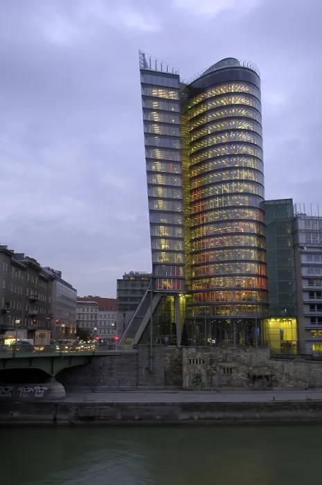 Framed Print : AUSTRIA. Vienna. Uniqa Tower (2004), by Heinz Neumann and Danube Canal. AISA / Everett Collection - Image has fine art copyright