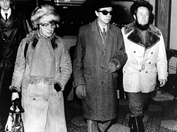 Framed Print : Author Alexander Solzhenitsyn (right), wife Natalya (left), Karl Ragnar Gierow (center), in Stockholm, Sweden for Nobel Prize Ceremony, December 07, 1974
