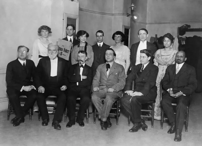 Framed Print : An authors evening for suffrage, Jan. 12, 1914. Sitting L-R: Will Irwin, Edwin Markham, Lincoln Steffens, Arturo Giovannitti, Percy MacKay, W.E. Burghardt Du Bois